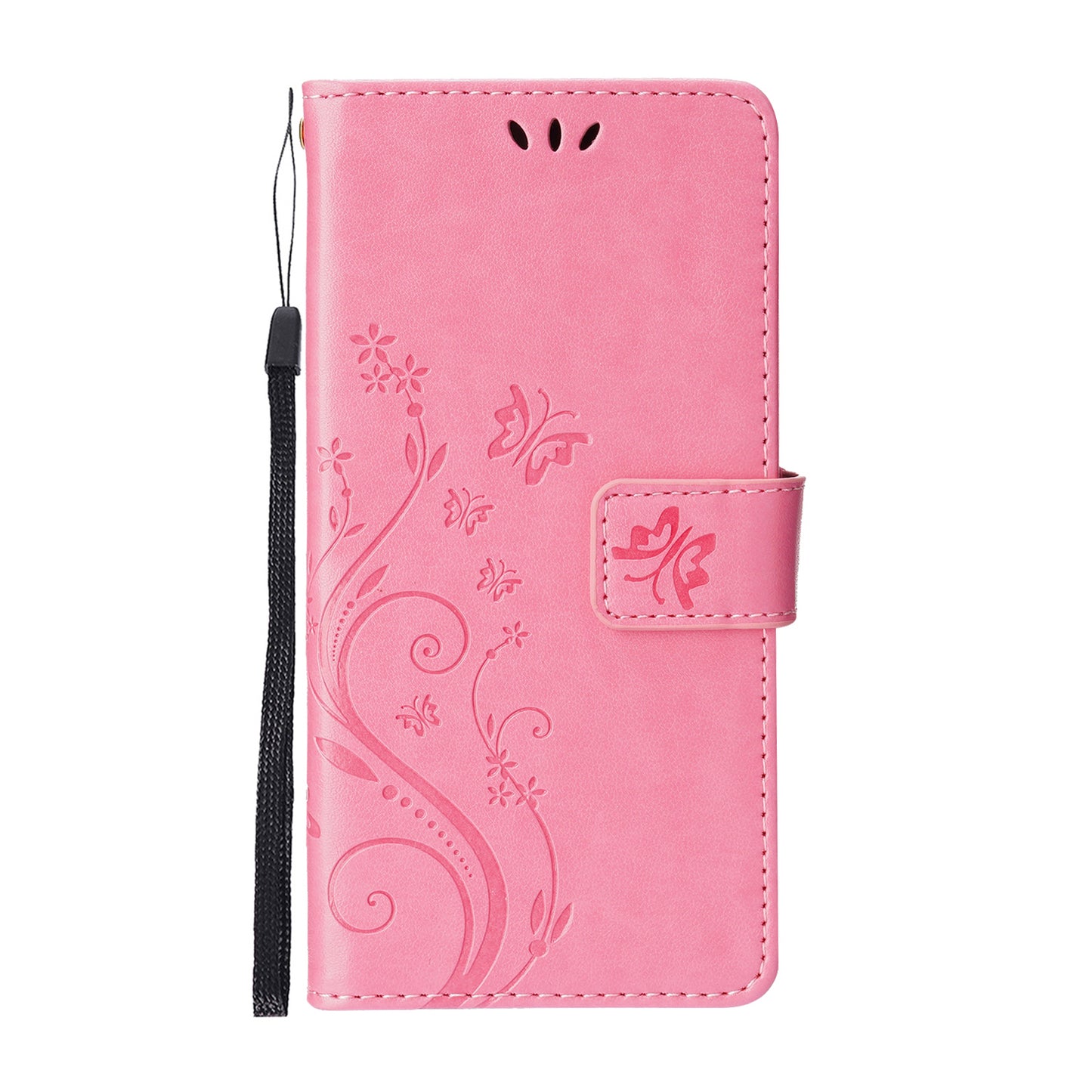 Butterflies Pattern Imprinting Leather Case Wallet Stand Cover with Wrist Strap for iPhone 13 Pro Max 6.7 inch