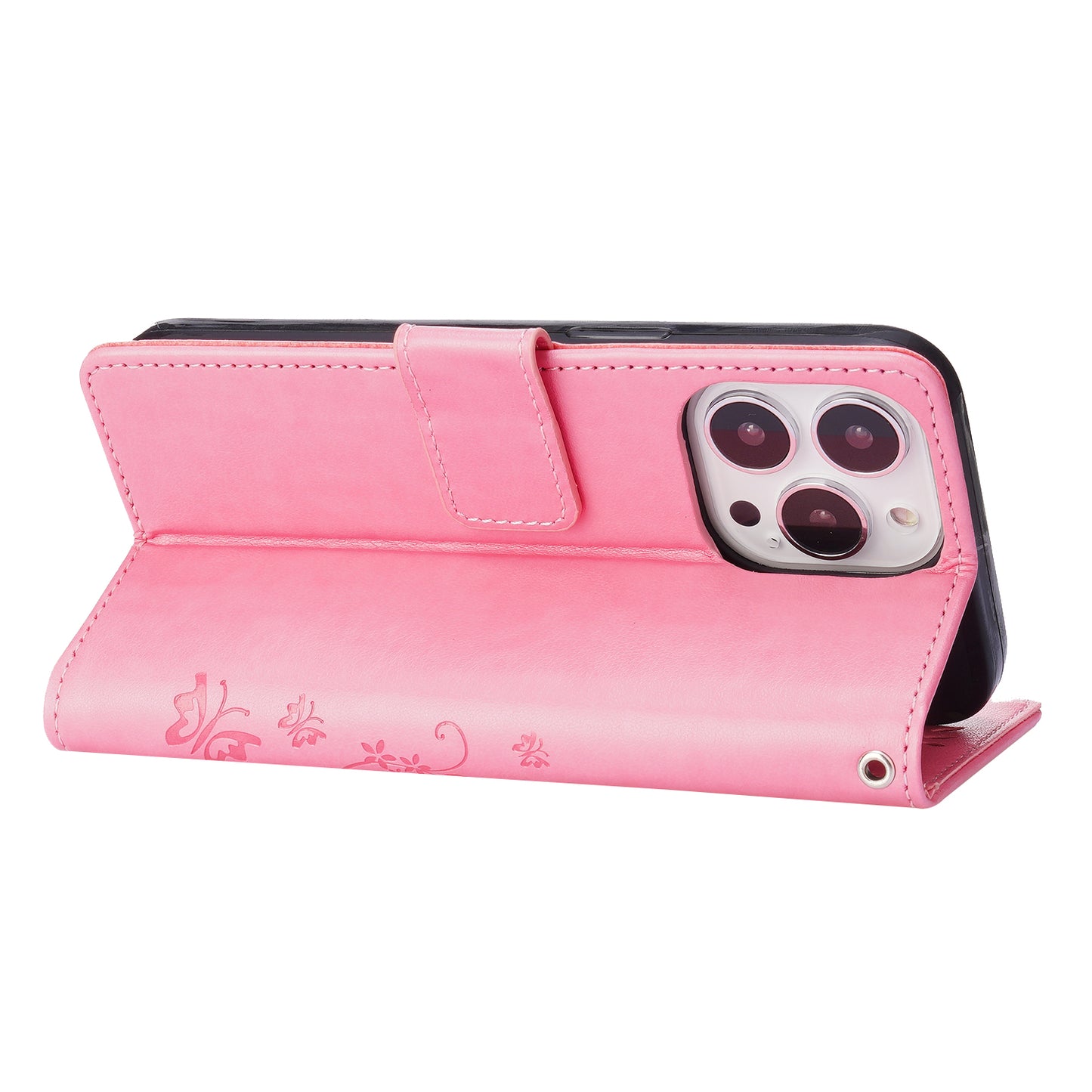 Butterflies Pattern Imprinting Leather Case Wallet Stand Cover with Wrist Strap for iPhone 13 Pro Max 6.7 inch