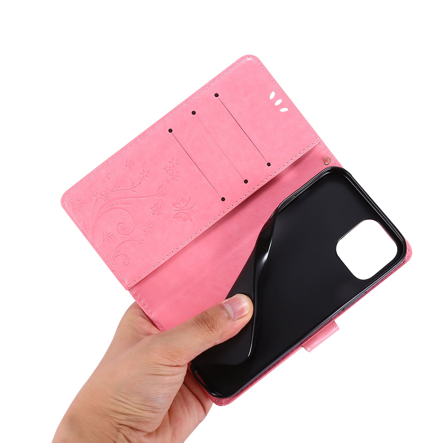 Butterflies Pattern Imprinting Leather Case Wallet Stand Cover with Wrist Strap for iPhone 13 Pro Max 6.7 inch