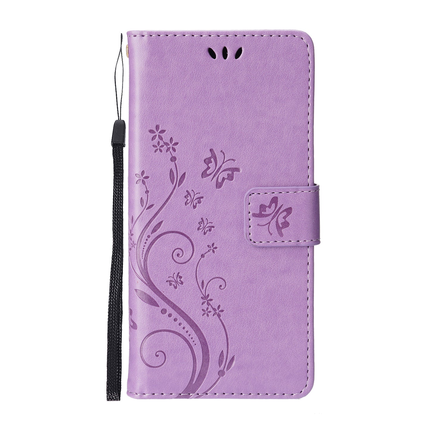 Butterflies Pattern Imprinting Leather Case Wallet Stand Cover with Wrist Strap for iPhone 13 Pro Max 6.7 inch