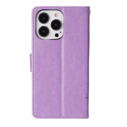 Butterflies Pattern Imprinting Leather Case Wallet Stand Cover with Wrist Strap for iPhone 13 Pro Max 6.7 inch