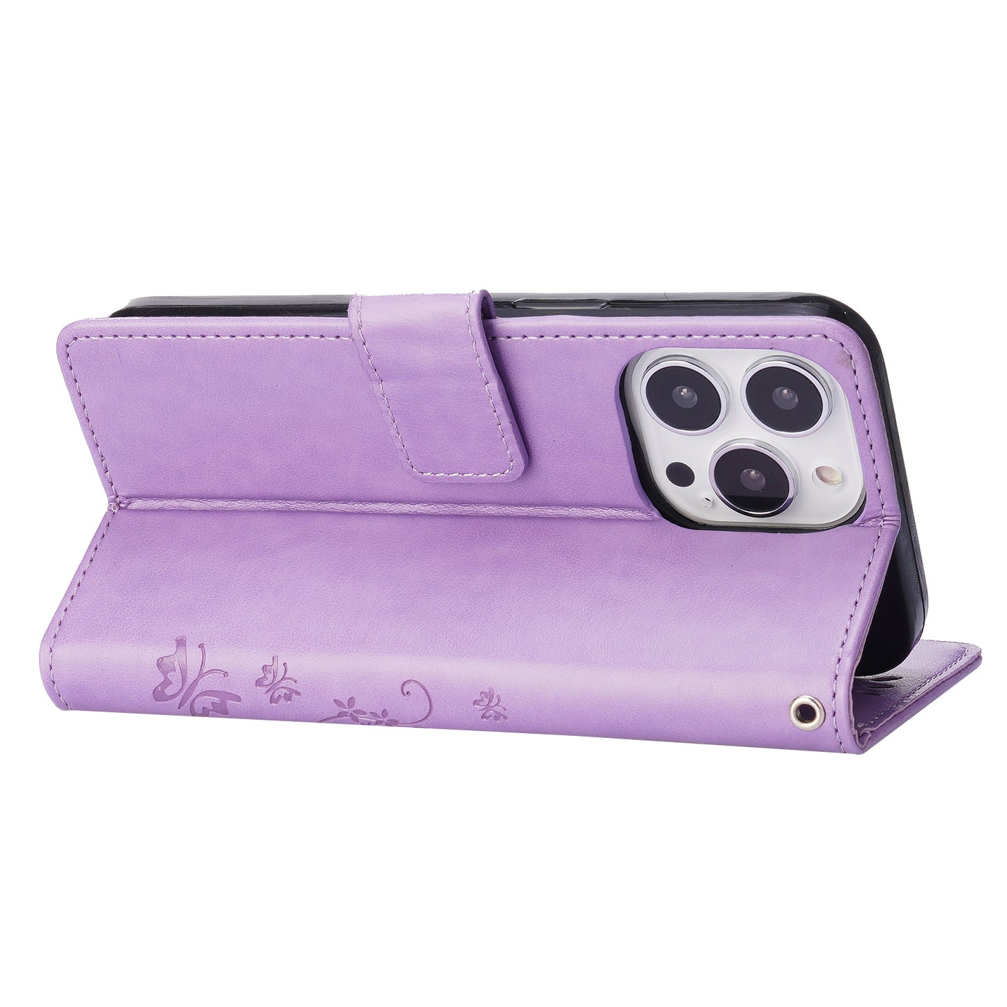 Butterflies Pattern Imprinting Leather Case Wallet Stand Cover with Wrist Strap for iPhone 13 Pro Max 6.7 inch