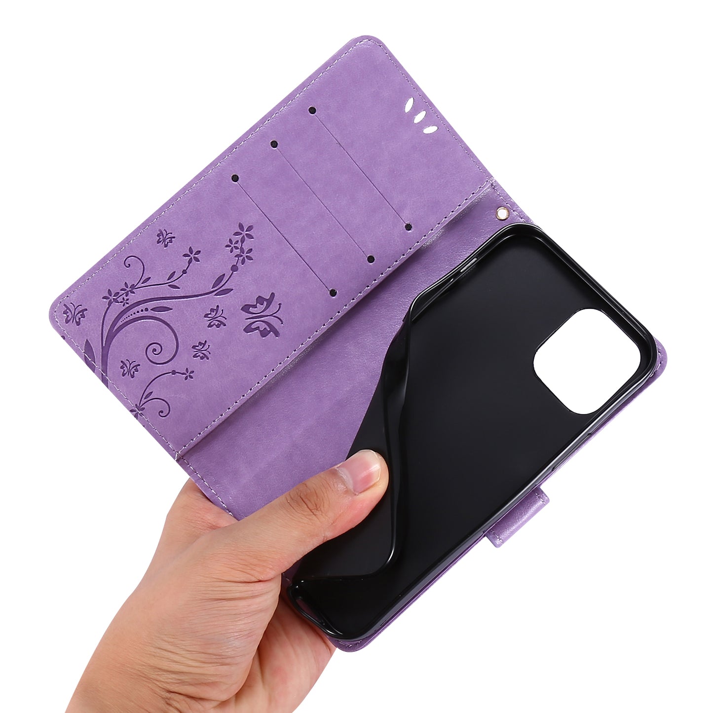 Butterflies Pattern Imprinting Leather Case Wallet Stand Cover with Wrist Strap for iPhone 13 Pro Max 6.7 inch