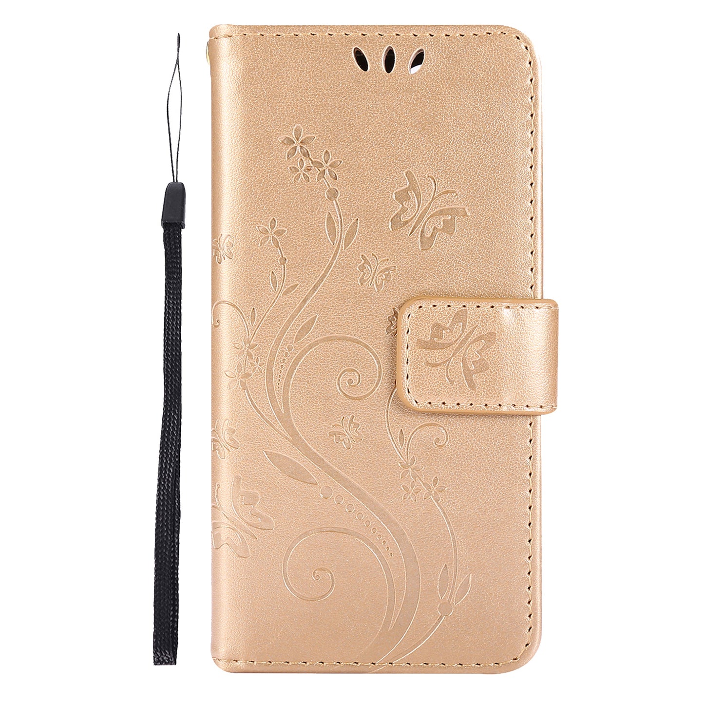 Well-protected PU Leather Butterflies Pattern Imprint Wallet Card Slots Phone Stand Case for iPhone 13 Pro 6.1 inch