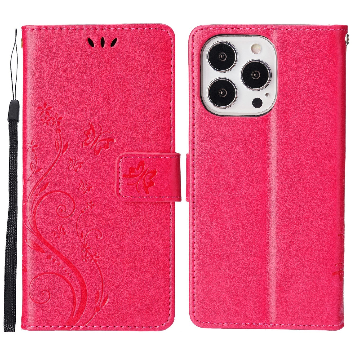 Well-protected PU Leather Butterflies Pattern Imprint Wallet Card Slots Phone Stand Case for iPhone 13 Pro 6.1 inch