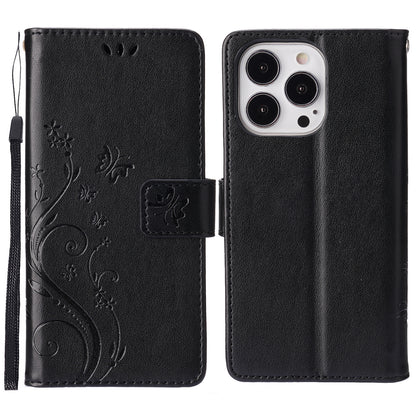Well-protected PU Leather Butterflies Pattern Imprint Wallet Card Slots Phone Stand Case for iPhone 13 Pro 6.1 inch