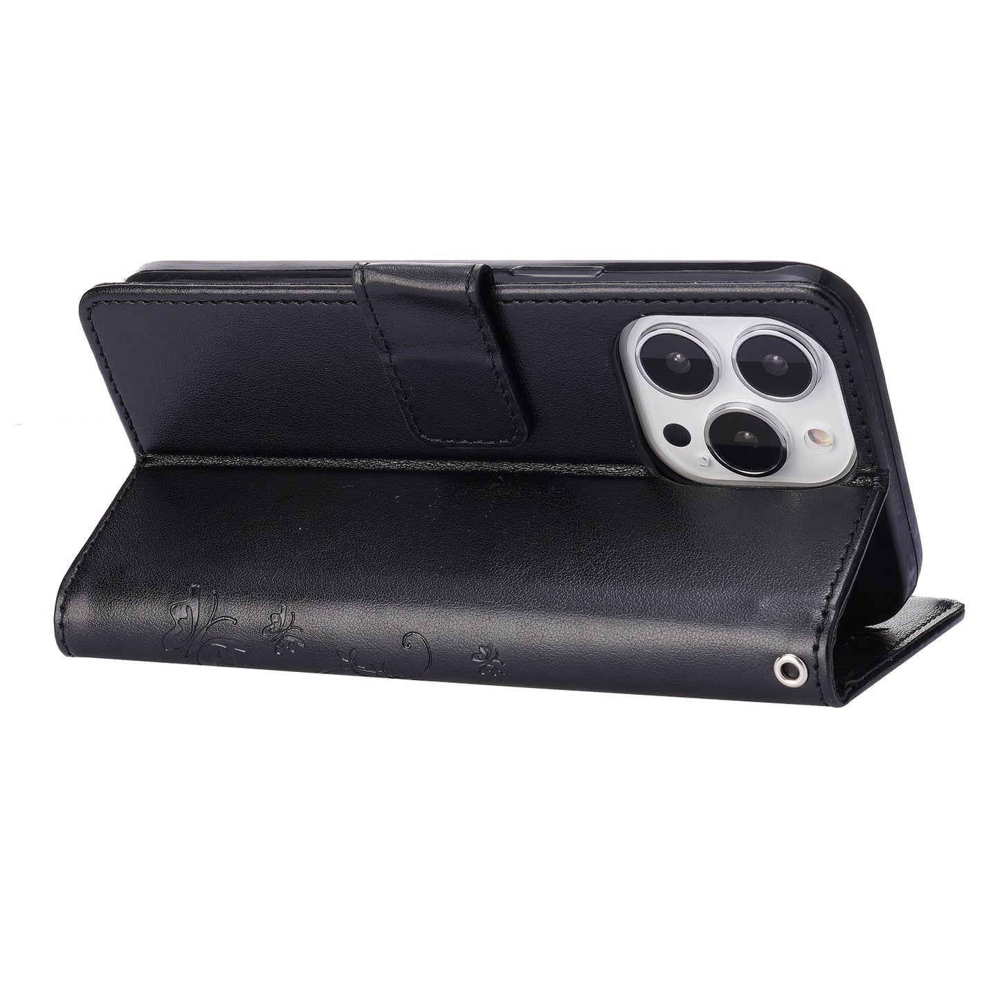 Well-protected PU Leather Butterflies Pattern Imprint Wallet Card Slots Phone Stand Case for iPhone 13 Pro 6.1 inch