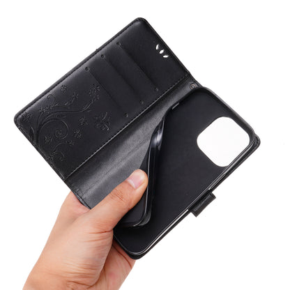 Well-protected PU Leather Butterflies Pattern Imprint Wallet Card Slots Phone Stand Case for iPhone 13 Pro 6.1 inch