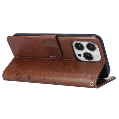 Well-protected PU Leather Butterflies Pattern Imprint Wallet Card Slots Phone Stand Case for iPhone 13 Pro 6.1 inch