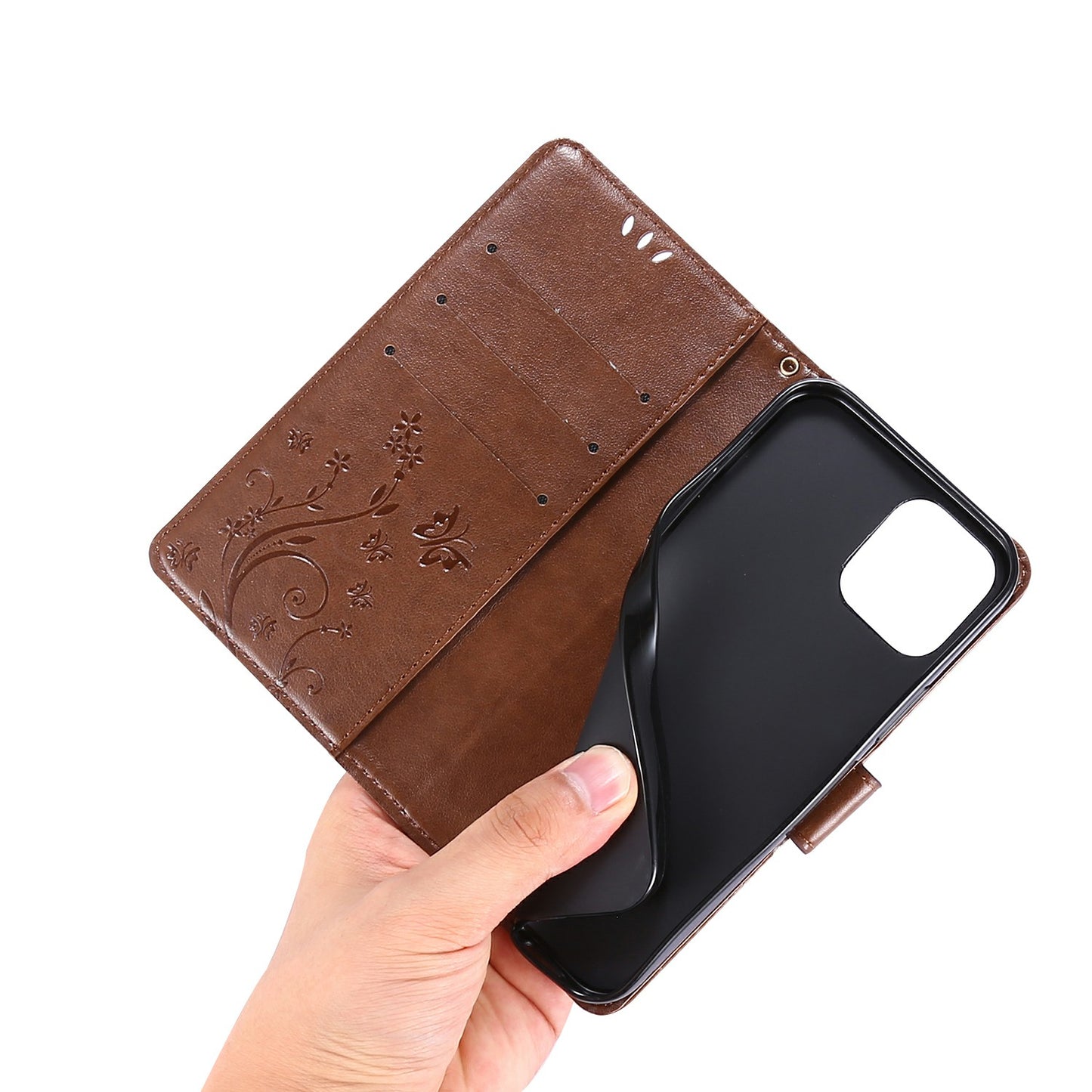 Well-protected PU Leather Butterflies Pattern Imprint Wallet Card Slots Phone Stand Case for iPhone 13 Pro 6.1 inch