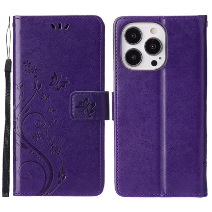 Well-protected PU Leather Butterflies Pattern Imprint Wallet Card Slots Phone Stand Case for iPhone 13 Pro 6.1 inch