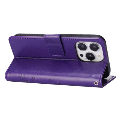 Well-protected PU Leather Butterflies Pattern Imprint Wallet Card Slots Phone Stand Case for iPhone 13 Pro 6.1 inch