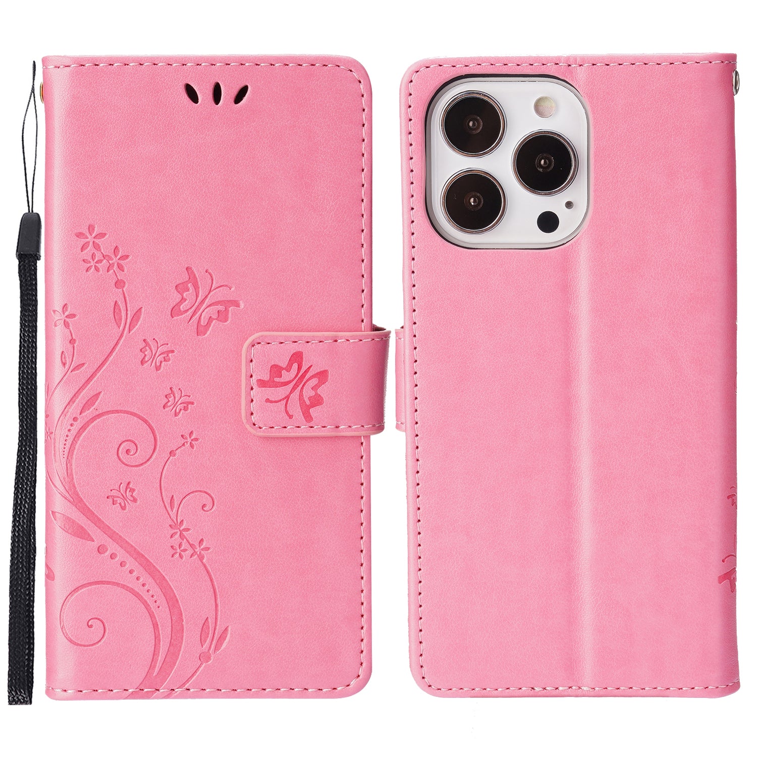 Well-protected PU Leather Butterflies Pattern Imprint Wallet Card Slots Phone Stand Case for iPhone 13 Pro 6.1 inch
