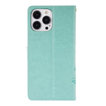 Well-protected PU Leather Butterflies Pattern Imprint Wallet Card Slots Phone Stand Case for iPhone 13 Pro 6.1 inch