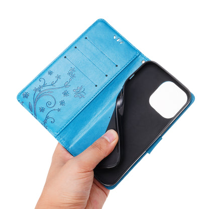 Well-protected PU Leather Butterflies Pattern Imprint Wallet Card Slots Phone Stand Case for iPhone 13 Pro 6.1 inch
