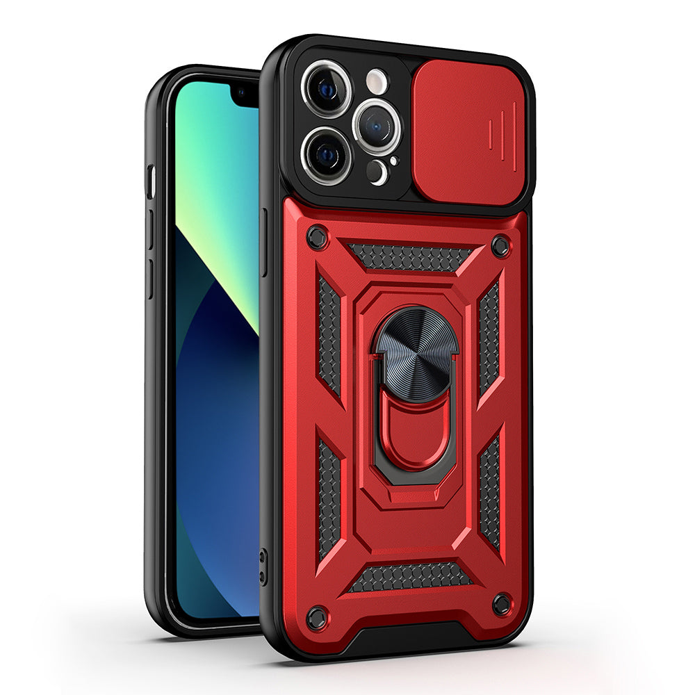Camera Slide Shockproof Phone Case Anti-drop Back Cover with Kickstand for iPhone 13 Pro Max 6.7 inch