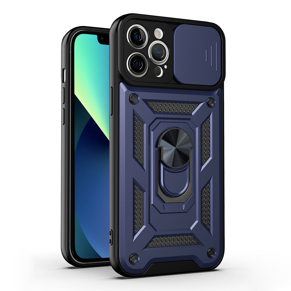 Camera Slide Shockproof Phone Case Anti-drop Back Cover with Kickstand for iPhone 13 Pro Max 6.7 inch