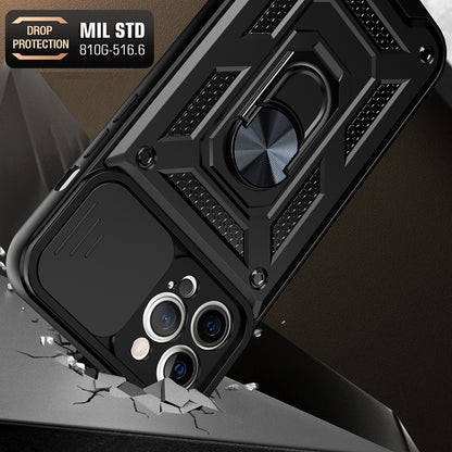 Camera Slide Shockproof Phone Case Anti-drop Back Cover with Kickstand for iPhone 13 Pro Max 6.7 inch