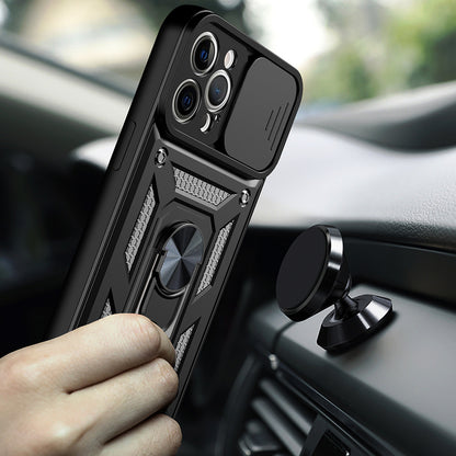 Camera Slide Shockproof Phone Case Anti-drop Back Cover with Kickstand for iPhone 13 Pro Max 6.7 inch