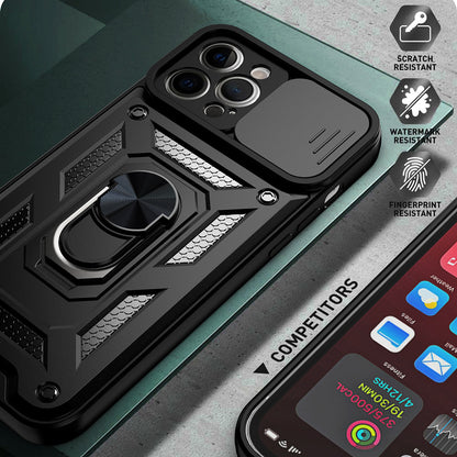 Camera Slide Shockproof Phone Case Anti-drop Back Cover with Kickstand for iPhone 13 Pro Max 6.7 inch