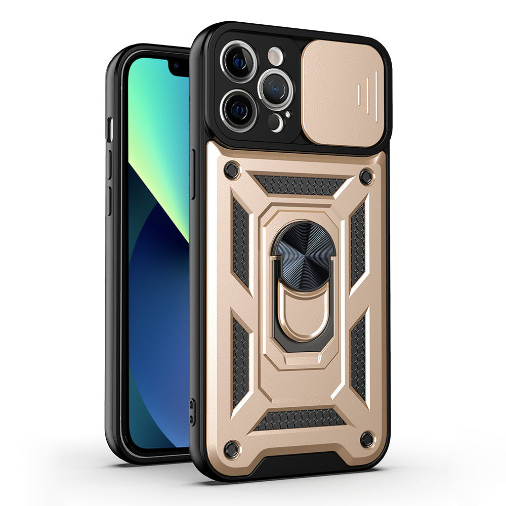 Camera Slide Shockproof Phone Case Anti-drop Back Cover with Kickstand for iPhone 13 Pro Max 6.7 inch