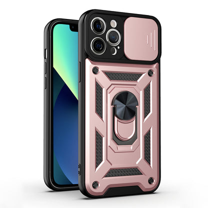 Camera Slide Shockproof Phone Case Anti-drop Back Cover with Kickstand for iPhone 13 Pro Max 6.7 inch