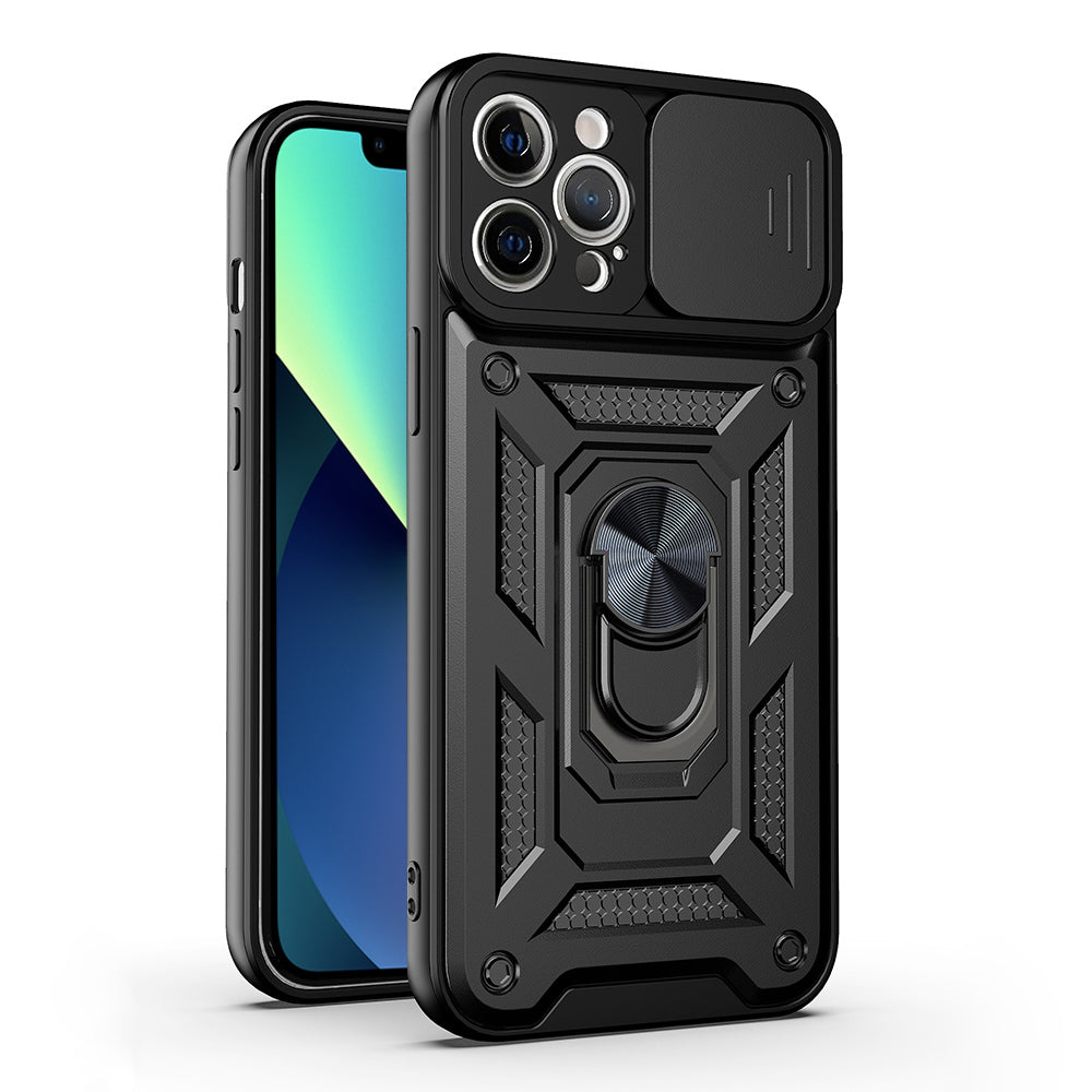 Drop-resistant Camera Slide Phone Case Back Cover with Kickstand for iPhone 13 Pro 6.1 inch
