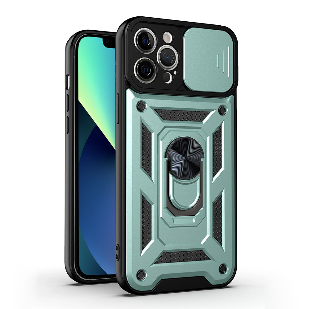 Drop-resistant Camera Slide Phone Case Back Cover with Kickstand for iPhone 13 Pro 6.1 inch