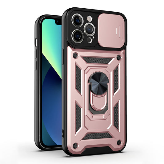 Drop-resistant Camera Slide Phone Case Back Cover with Kickstand for iPhone 13 Pro 6.1 inch