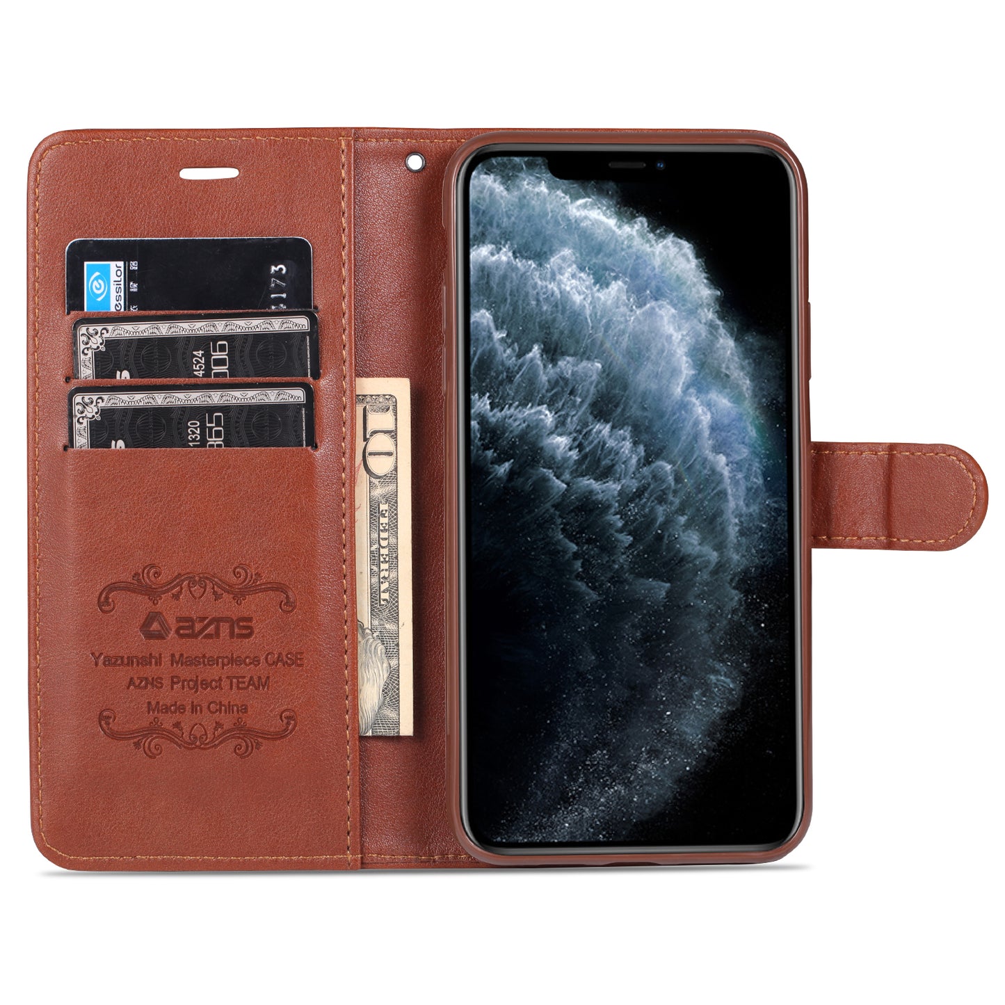 AZNS PU Leather Drop Resistant with Wallet Holder Design Mobile Phone Case for iPhone 13 Pro Max 6.7 inch