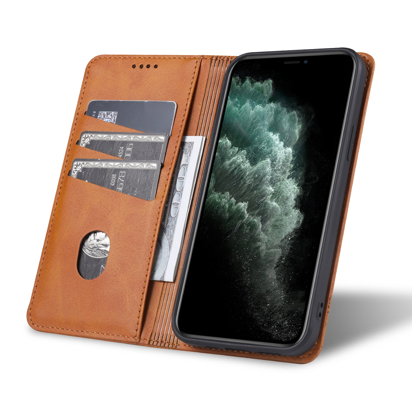 AZNS Shockproof Auto-absorbed Wallet Design PU Leather Folio Flip Phone Cover for iPhone 13 Pro 6.1 inch