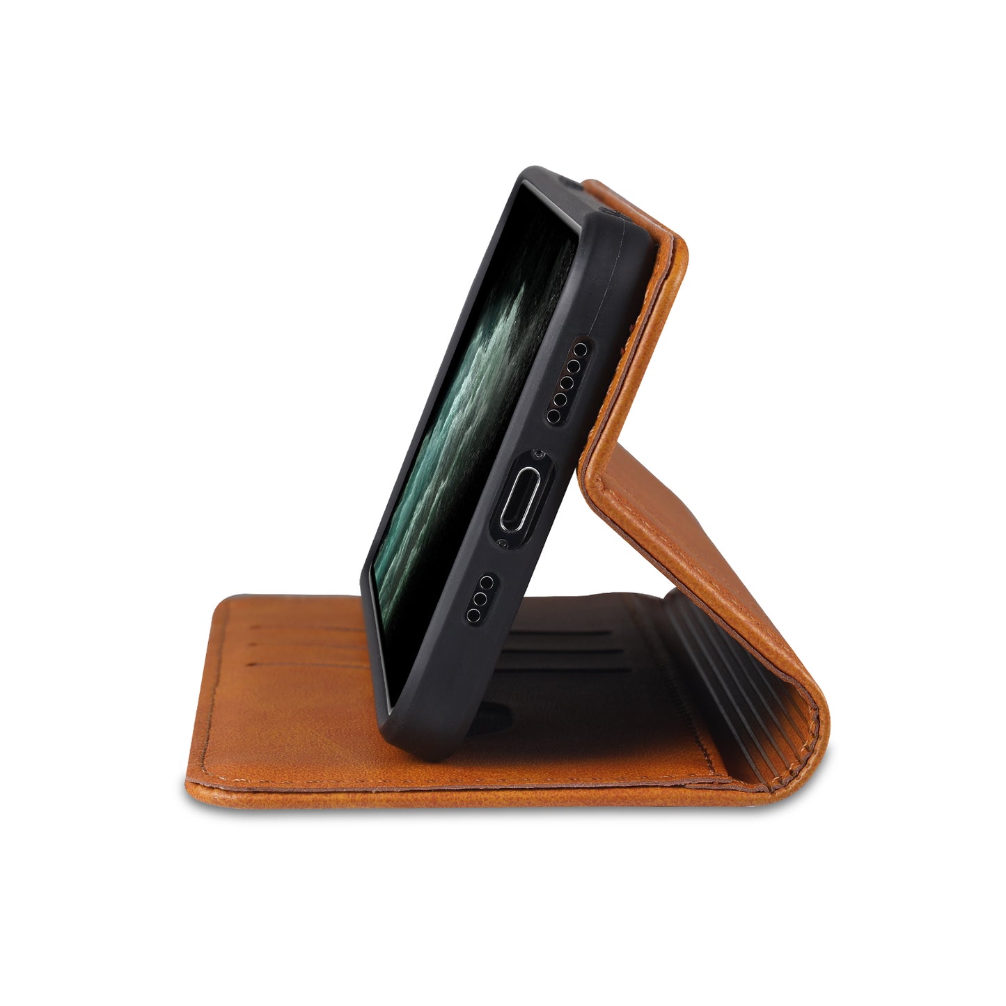 AZNS Shockproof Auto-absorbed Wallet Design PU Leather Folio Flip Phone Cover for iPhone 13 Pro 6.1 inch