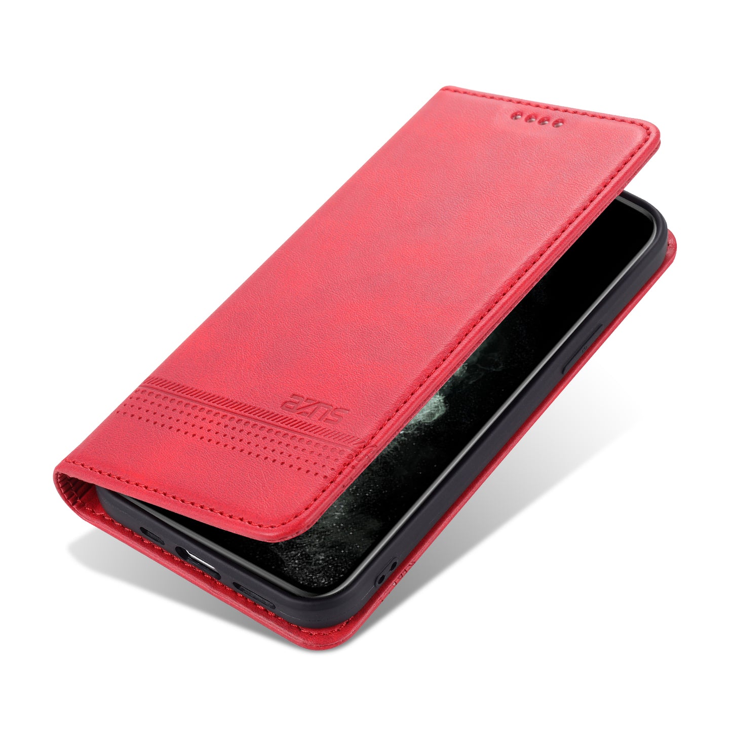 AZNS Shockproof Auto-absorbed Wallet Design PU Leather Folio Flip Phone Cover for iPhone 13 Pro 6.1 inch