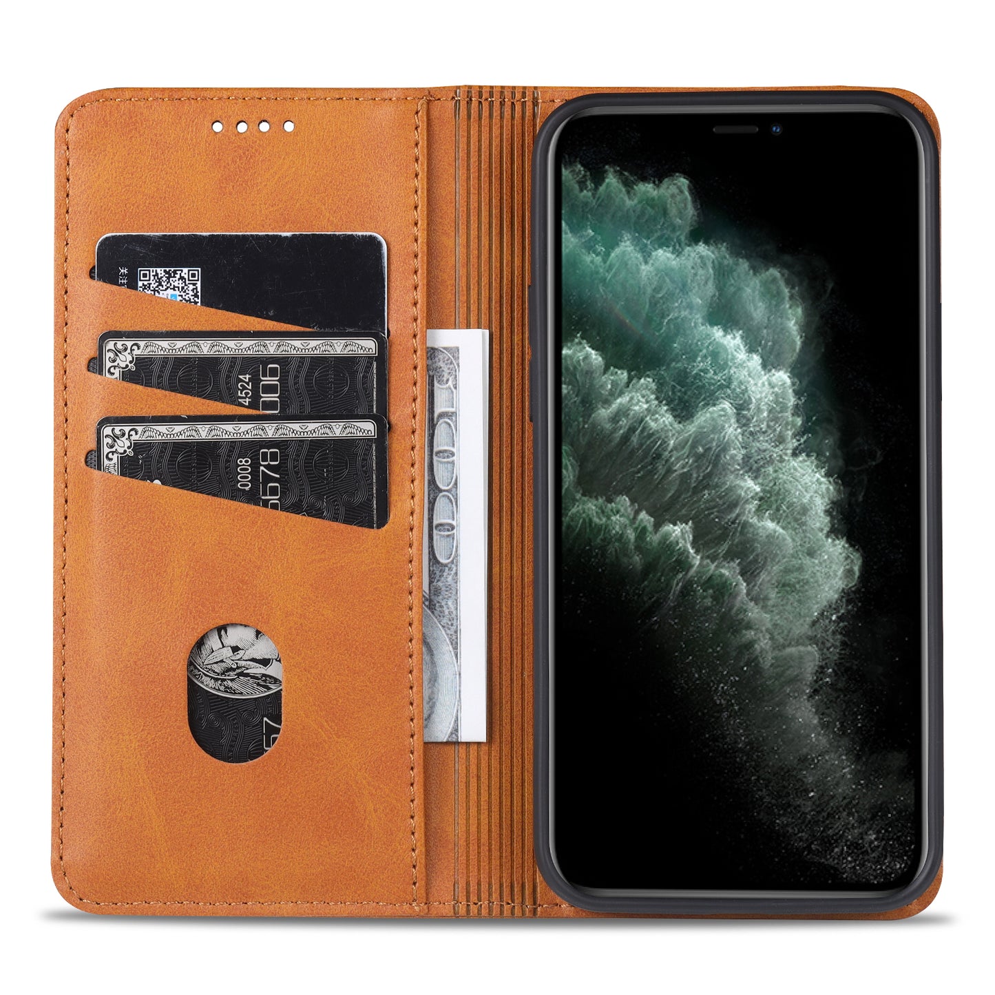 AZNS Shockproof Auto-absorbed Wallet Design PU Leather Folio Flip Phone Cover for iPhone 13 Pro 6.1 inch