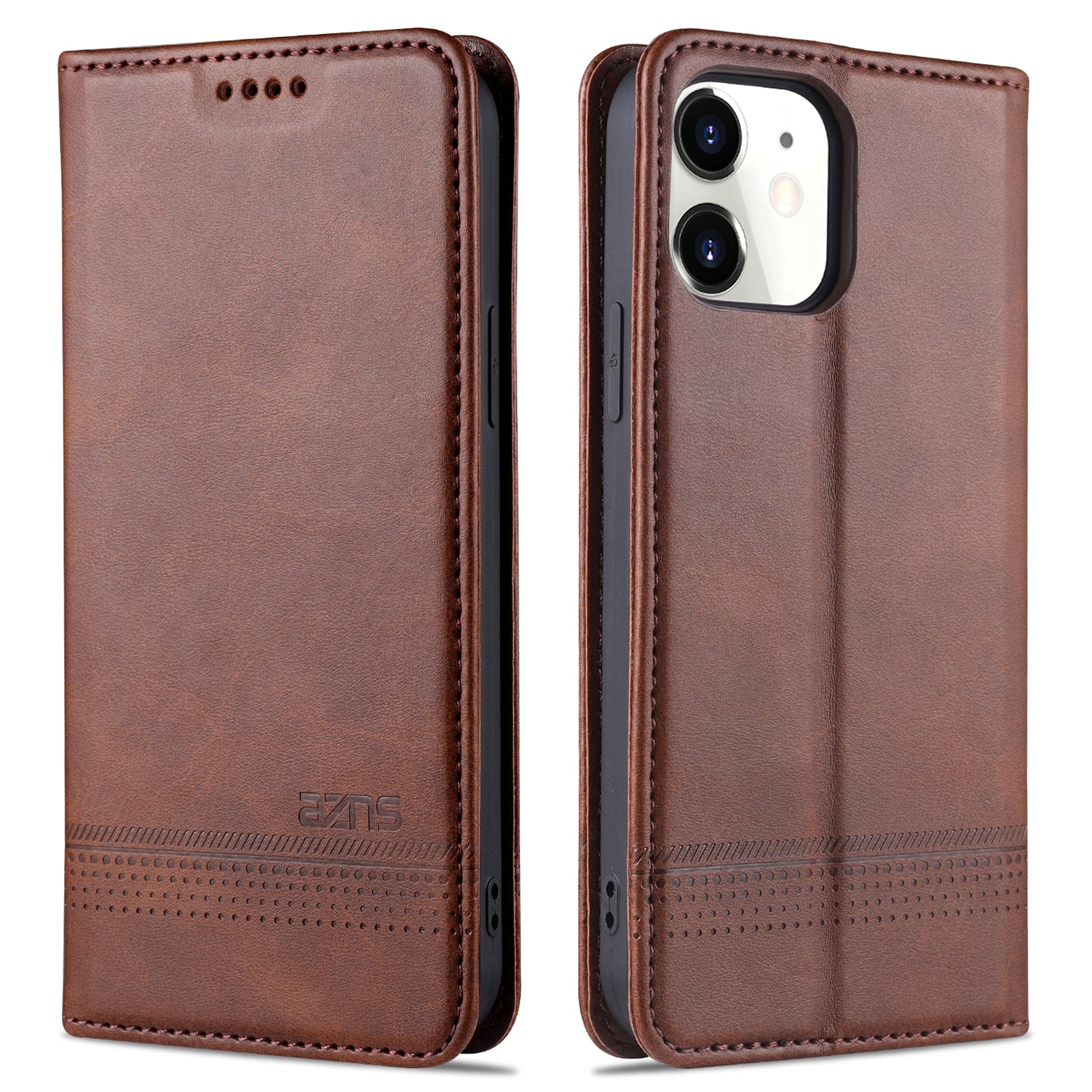 AZNS Shockproof Auto-absorbed Wallet Design PU Leather Folio Flip Phone Cover for iPhone 13 Pro 6.1 inch