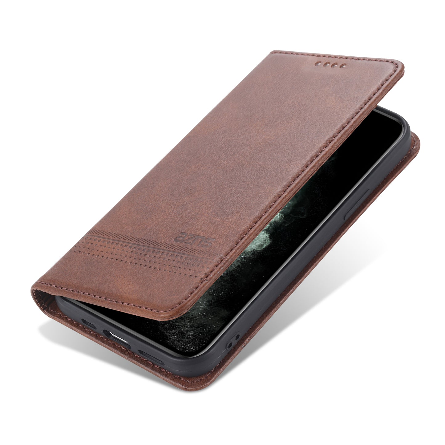AZNS Shockproof Auto-absorbed Wallet Design PU Leather Folio Flip Phone Cover for iPhone 13 Pro 6.1 inch