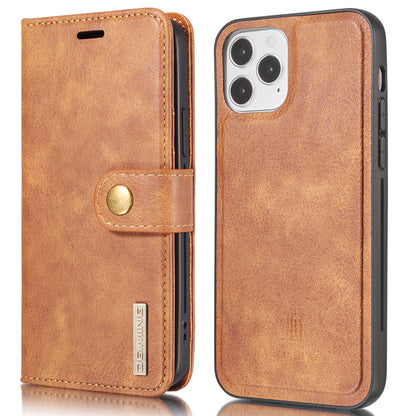 DG.MING For iPhone 13 Pro 6.1 inch Drop-resistant Anti-scratch Split Leather Wallet Detachable 2-in-1 Phone Shell