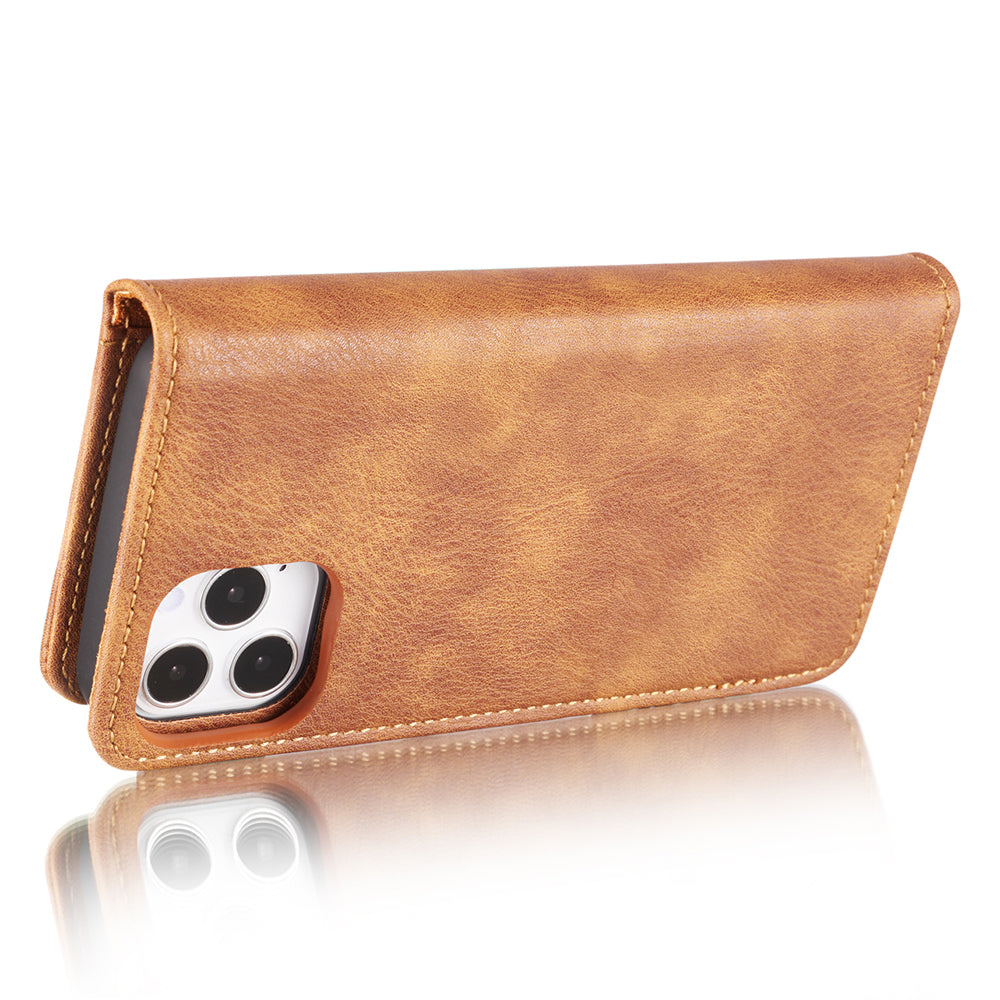 DG.MING For iPhone 13 Pro 6.1 inch Drop-resistant Anti-scratch Split Leather Wallet Detachable 2-in-1 Phone Shell