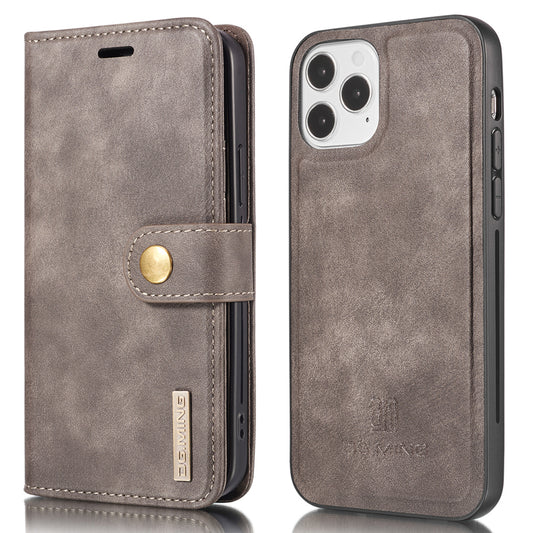 DG.MING For iPhone 13 Pro 6.1 inch Drop-resistant Anti-scratch Split Leather Wallet Detachable 2-in-1 Phone Shell
