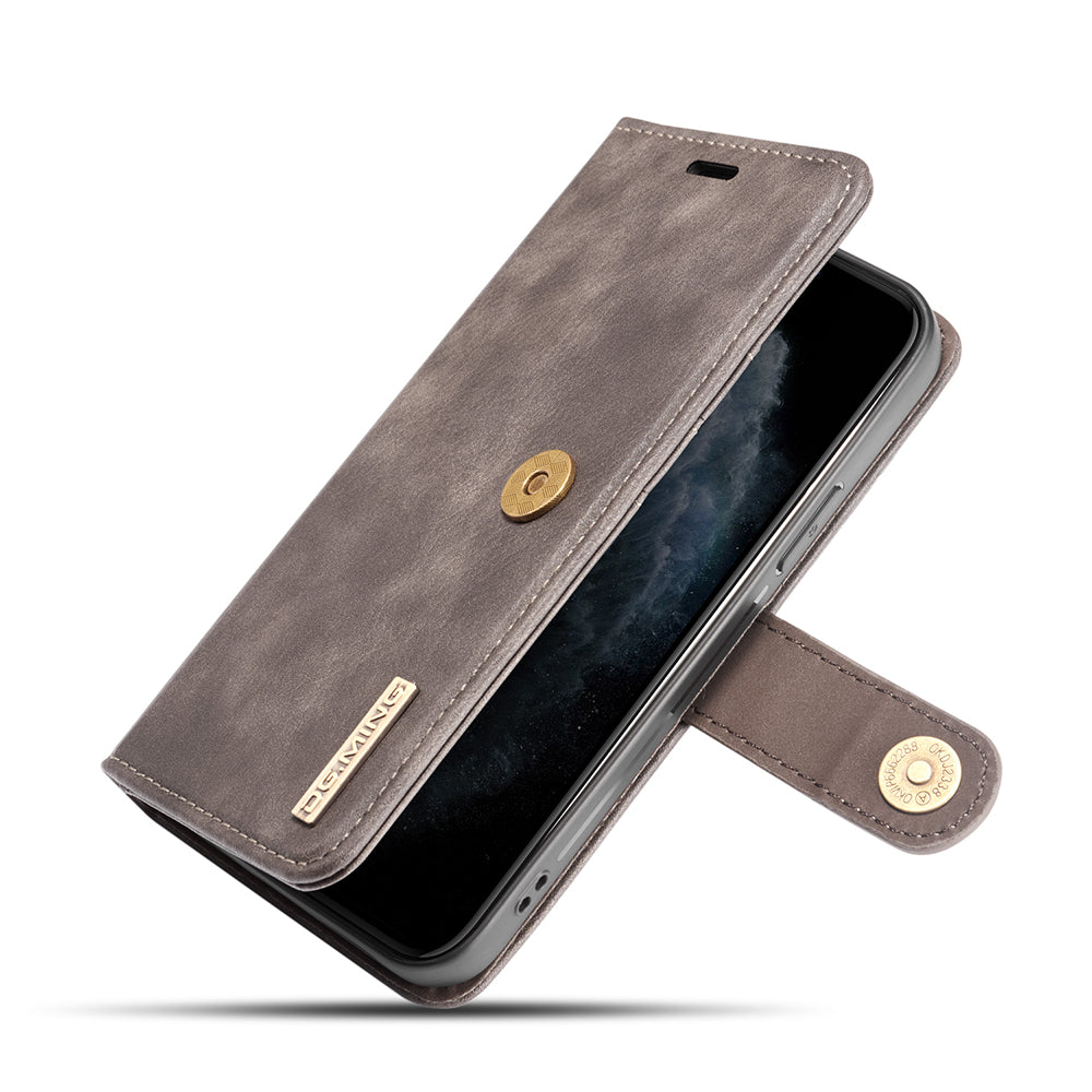 DG.MING For iPhone 13 Pro 6.1 inch Drop-resistant Anti-scratch Split Leather Wallet Detachable 2-in-1 Phone Shell