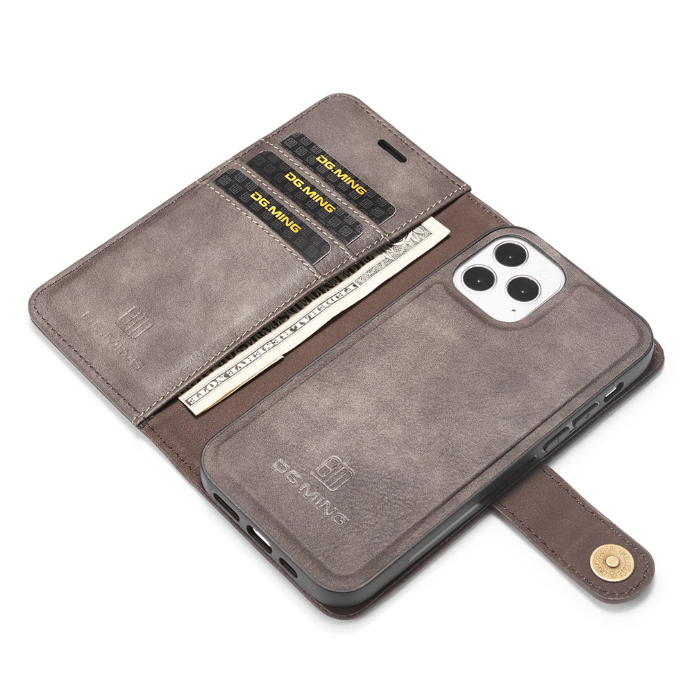DG.MING For iPhone 13 Pro 6.1 inch Drop-resistant Anti-scratch Split Leather Wallet Detachable 2-in-1 Phone Shell
