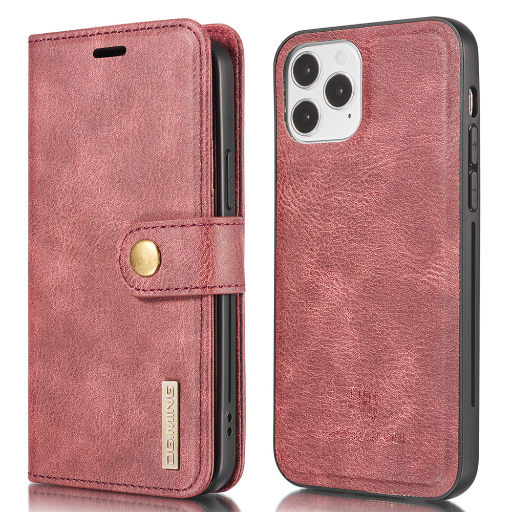 DG.MING For iPhone 13 Pro 6.1 inch Drop-resistant Anti-scratch Split Leather Wallet Detachable 2-in-1 Phone Shell