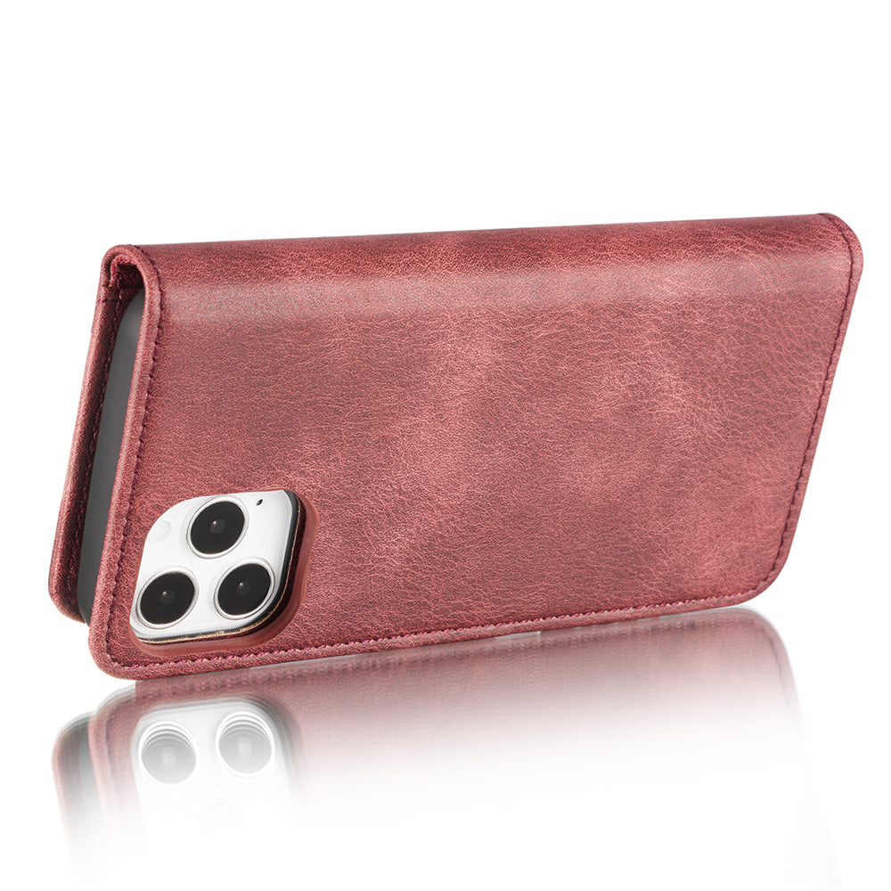 DG.MING For iPhone 13 Pro 6.1 inch Drop-resistant Anti-scratch Split Leather Wallet Detachable 2-in-1 Phone Shell