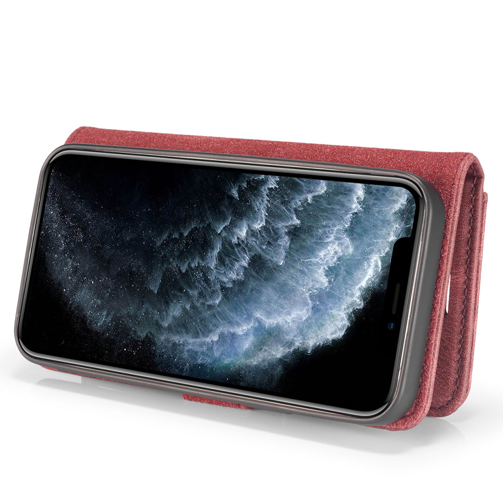 DG.MING For iPhone 13 Pro 6.1 inch Drop-resistant Anti-scratch Split Leather Wallet Detachable 2-in-1 Phone Shell