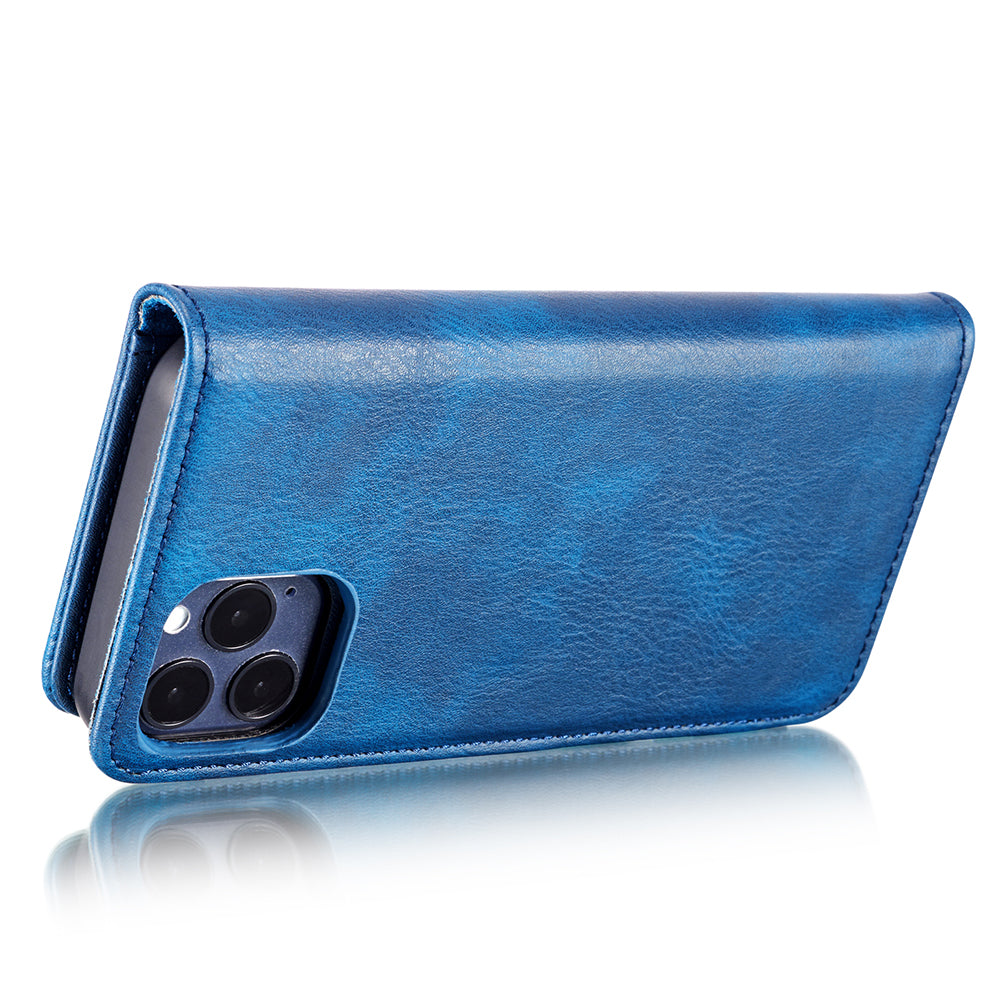 DG.MING For iPhone 13 Pro 6.1 inch Drop-resistant Anti-scratch Split Leather Wallet Detachable 2-in-1 Phone Shell