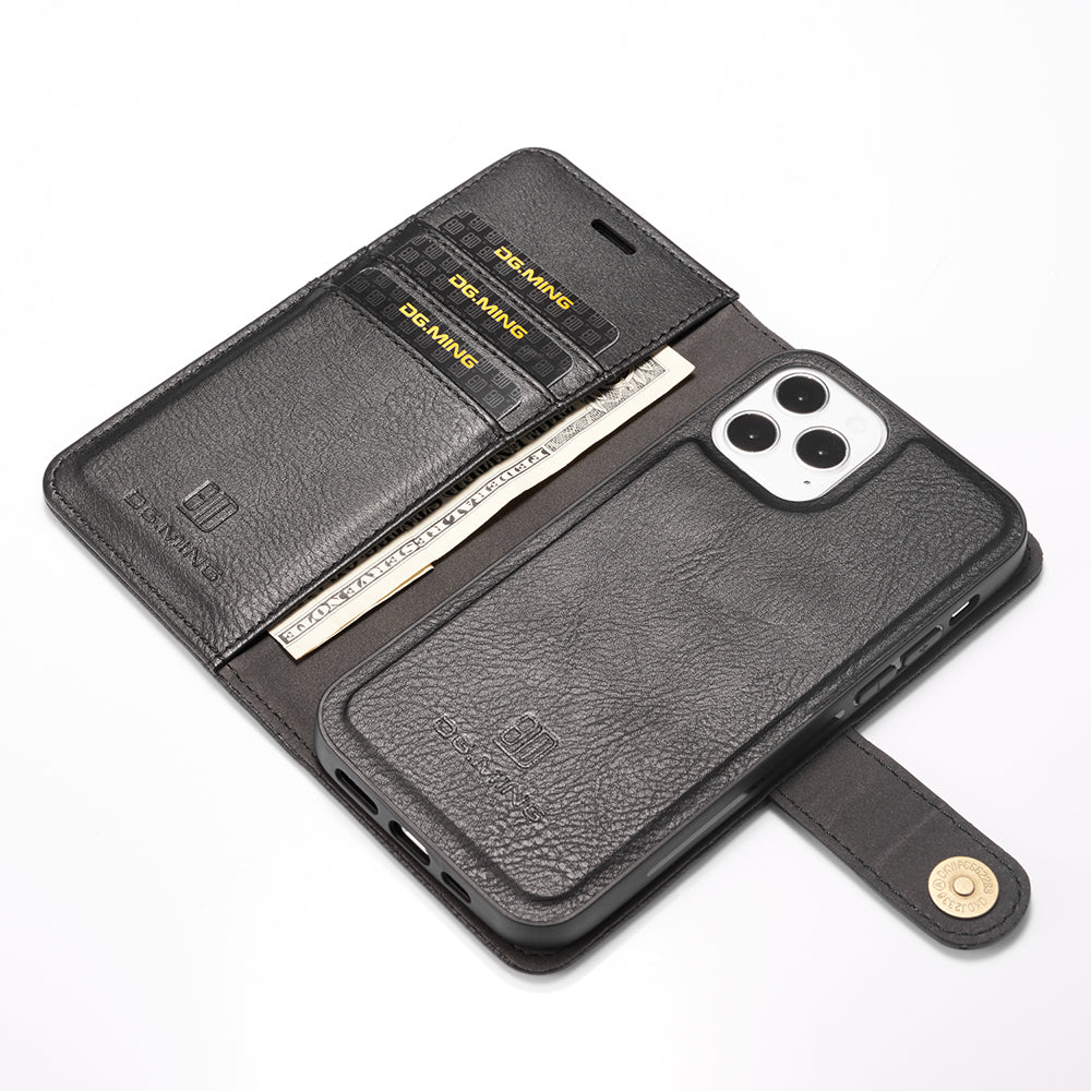 DG.MING For iPhone 13 Pro Max 6.7 inch Comfortable Hand Feeling Anti-scratch Split Leather Wallet Design Detachable 2-in-1 Phone Cover