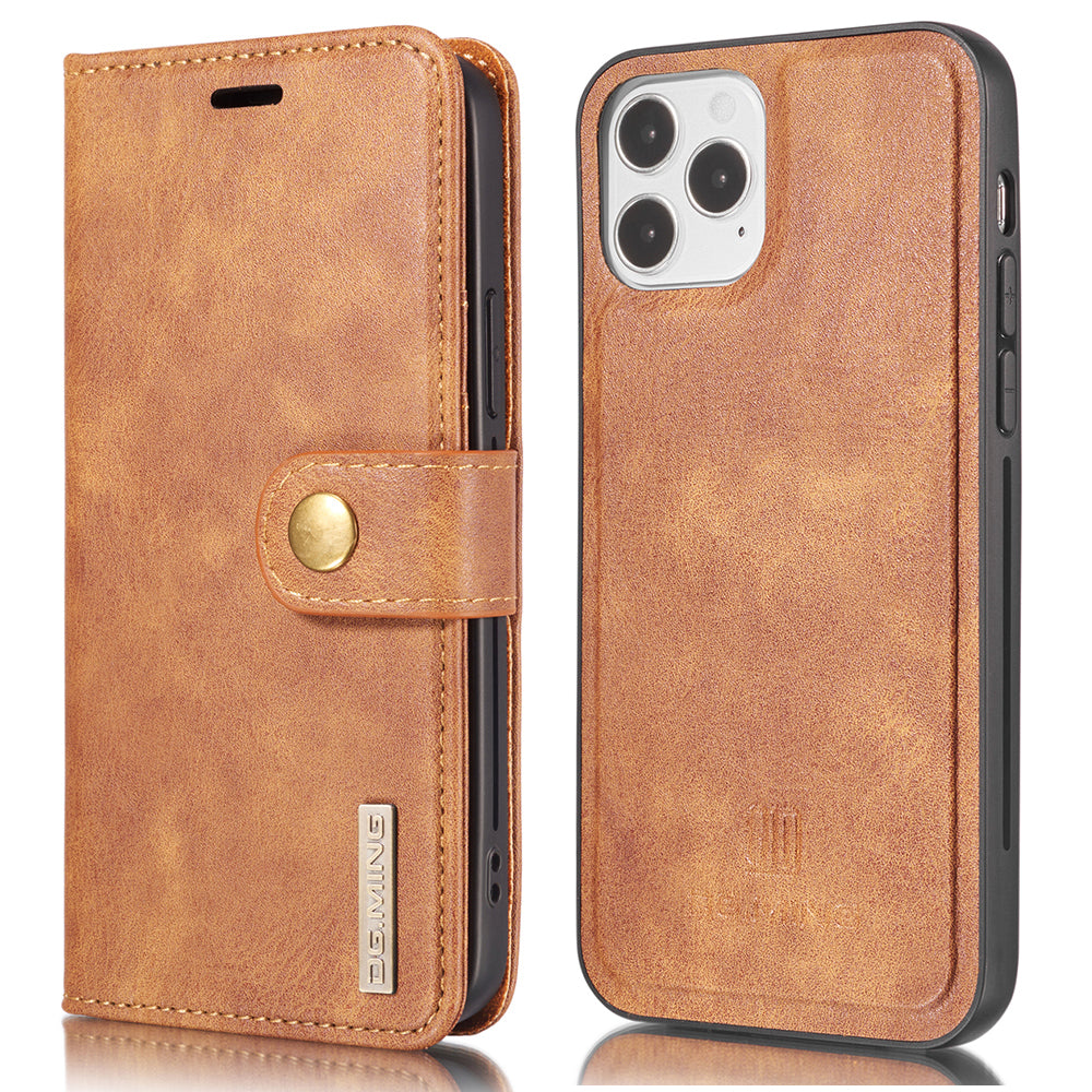DG.MING For iPhone 13 Pro Max 6.7 inch Comfortable Hand Feeling Anti-scratch Split Leather Wallet Design Detachable 2-in-1 Phone Cover