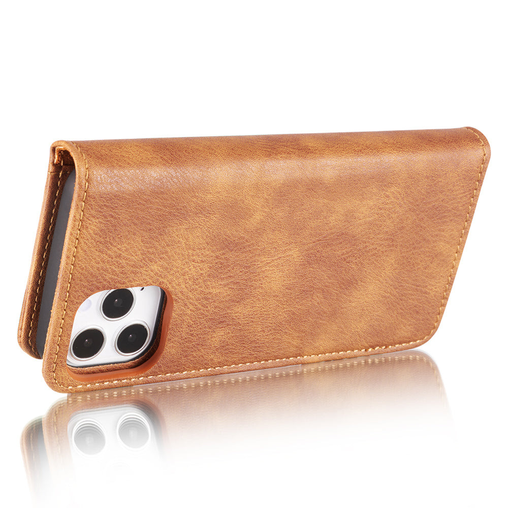DG.MING For iPhone 13 Pro Max 6.7 inch Comfortable Hand Feeling Anti-scratch Split Leather Wallet Design Detachable 2-in-1 Phone Cover