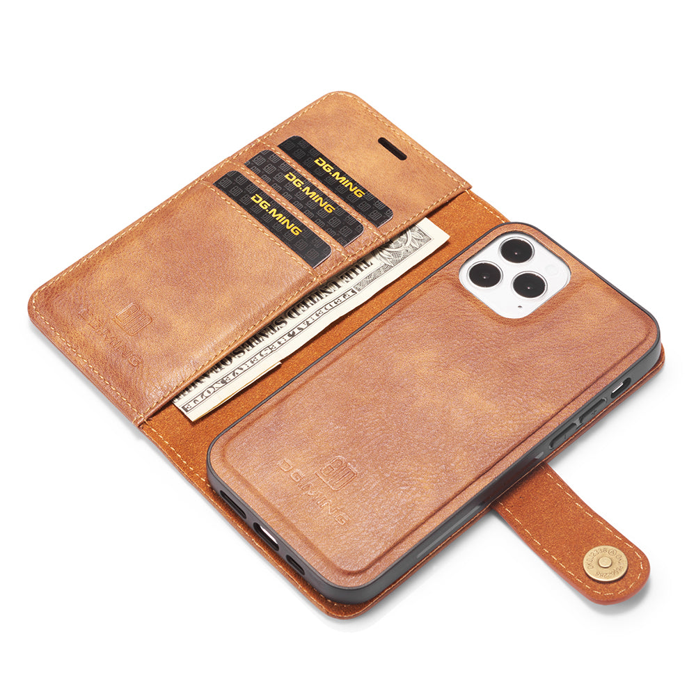 DG.MING For iPhone 13 Pro Max 6.7 inch Comfortable Hand Feeling Anti-scratch Split Leather Wallet Design Detachable 2-in-1 Phone Cover