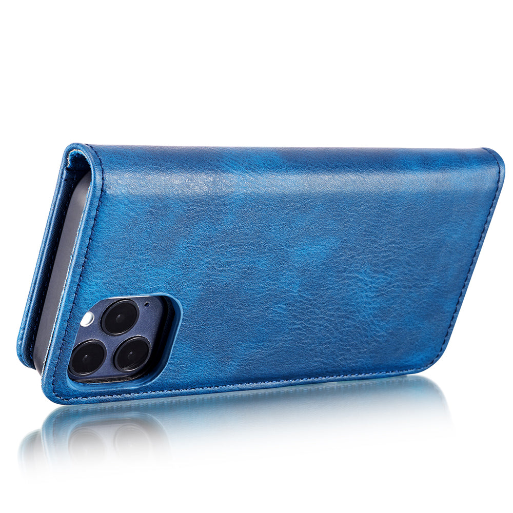 DG.MING For iPhone 13 Pro Max 6.7 inch Comfortable Hand Feeling Anti-scratch Split Leather Wallet Design Detachable 2-in-1 Phone Cover
